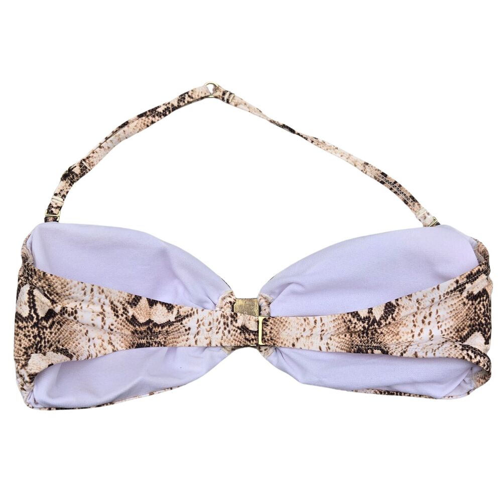 WHBM Y2K Glam Mob Wife Snakeskin Padded Gold Hardware Bandeau Bikini Top - Picture 3 of 7